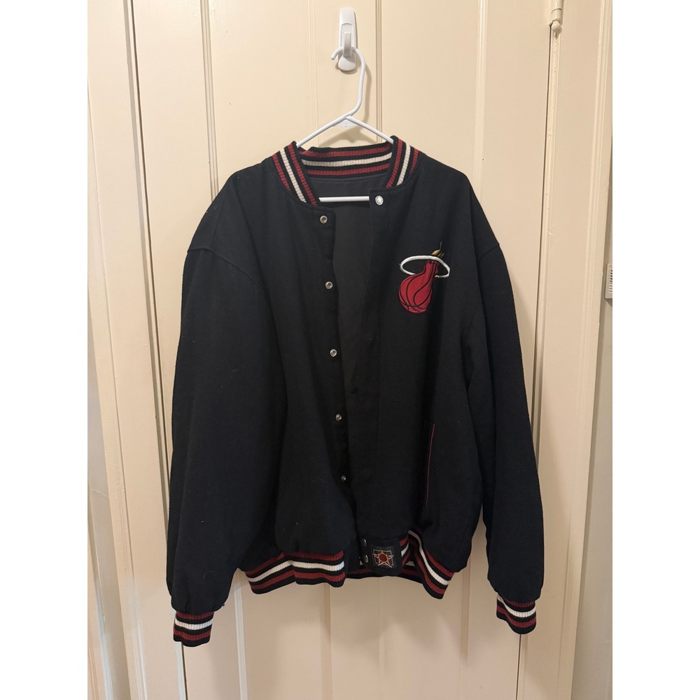 JH Design Miami Heat Reversible Varsity Jacket Mens 2XL Black Wool Nylon NBA